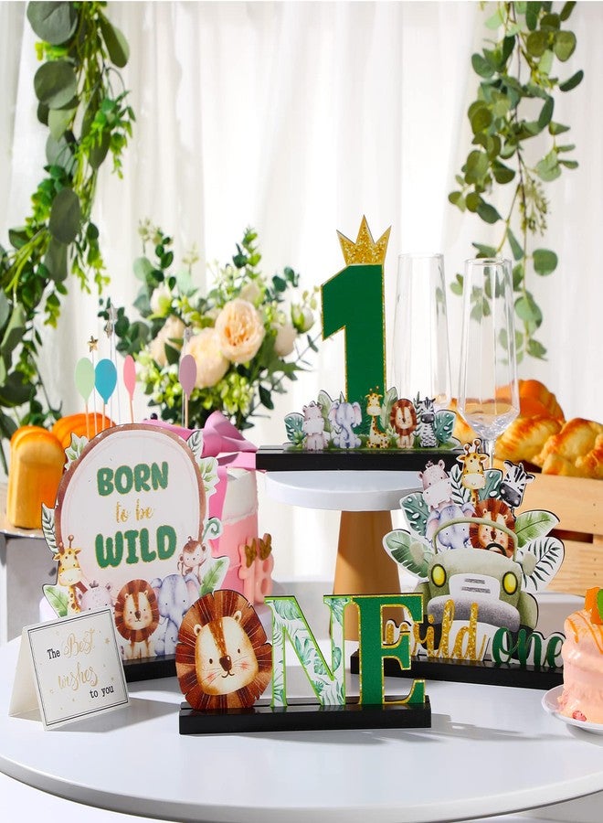 Riyiper 4 Pcs Safari Wild One Birthday Decorations Jungle Animals Party Supplies for Baby Shower Boy Girl First Birthday Table Decor Wooden Letter Desk Sign Centerpieces for Gender Reveal Sage Party - Image 4